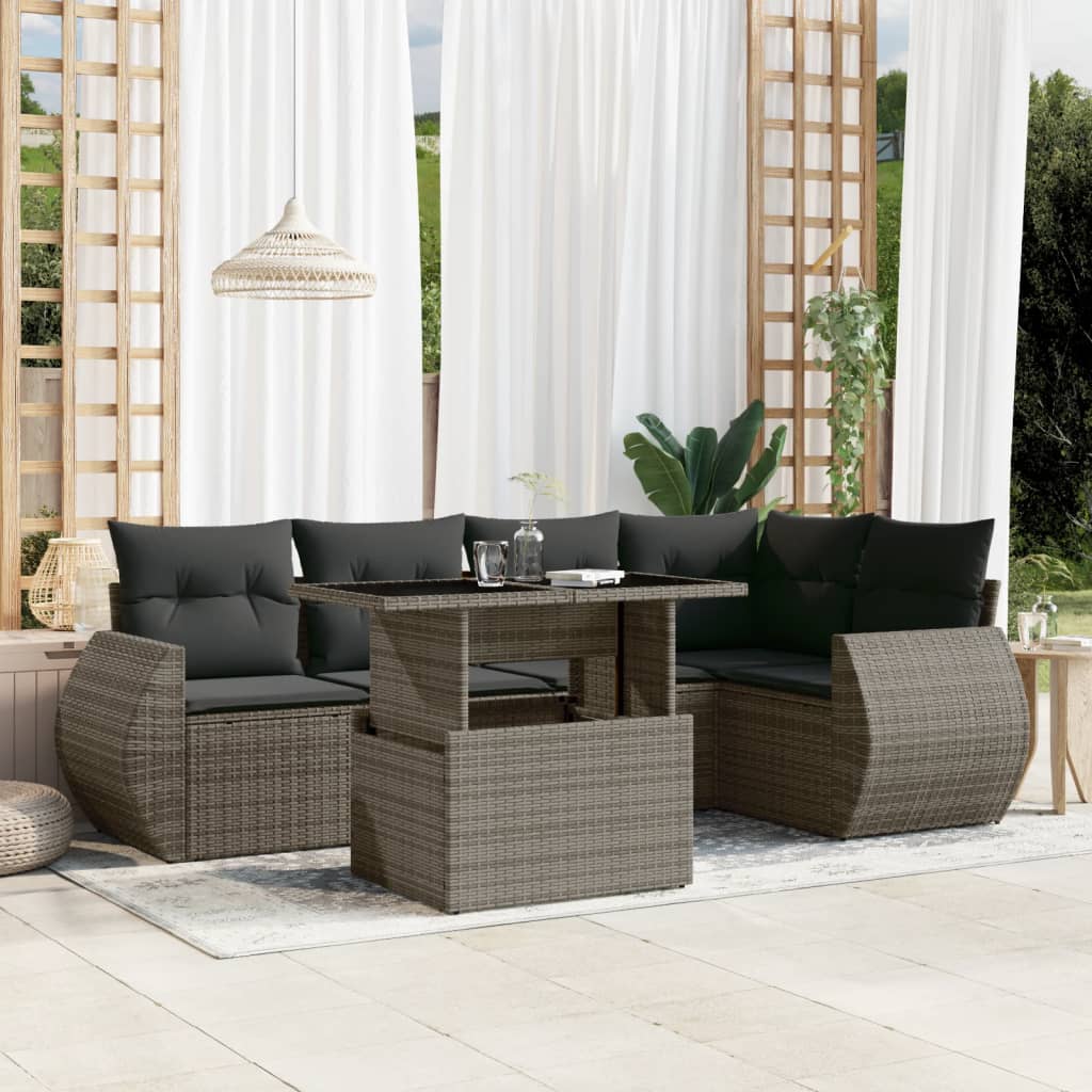 6-delige Loungeset met kussens poly rattan grijs is nu te koop bij PeponiXL, paradijselijk wonen!