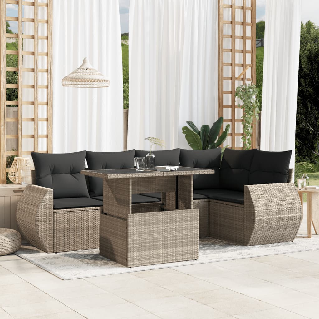 6-delige Loungeset met kussens poly rattan lichtgrijs is nu te koop bij PeponiXL, paradijselijk wonen!