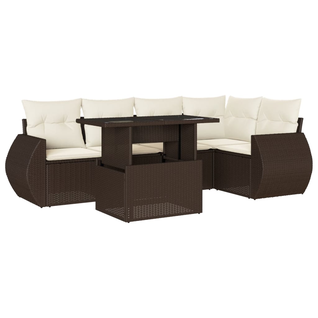 6-delige Loungeset met kussens poly rattan bruin is nu te koop bij PeponiXL, paradijselijk wonen!