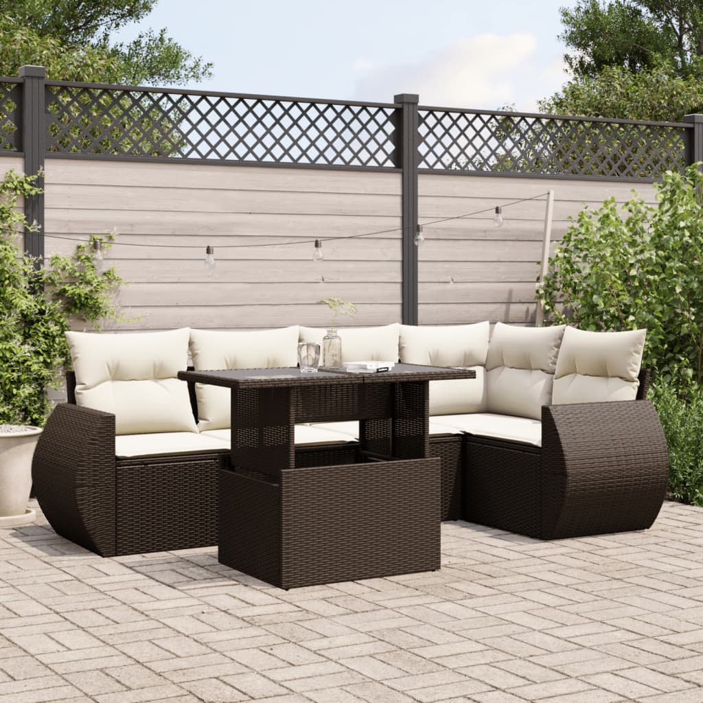 6-delige Loungeset met kussens poly rattan bruin is nu te koop bij PeponiXL, paradijselijk wonen!