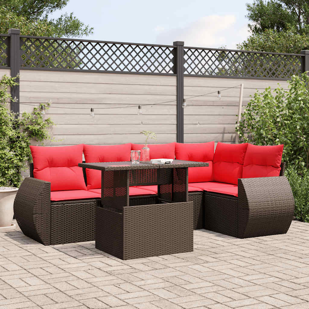 6-delige tuinbankset met kussens, bruin polyrotan is nu te koop bij PeponiXL, paradijselijk wonen!