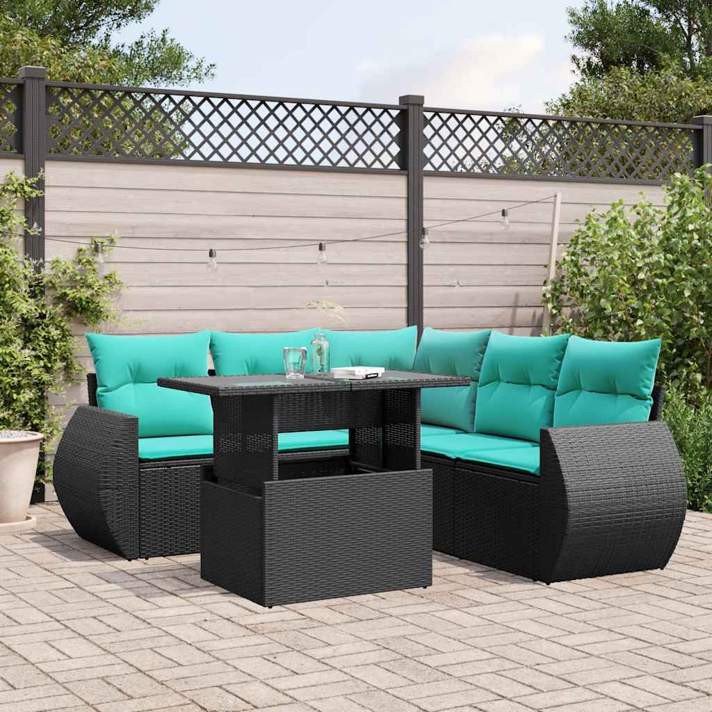 6-delige tuinbankset met kussens van zwart polyrotan is nu te koop bij PeponiXL, paradijselijk wonen!