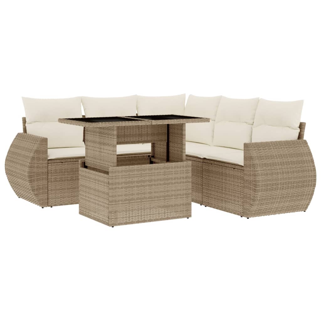 6-delige Loungeset met kussens poly rattan beige is nu te koop bij PeponiXL, paradijselijk wonen!