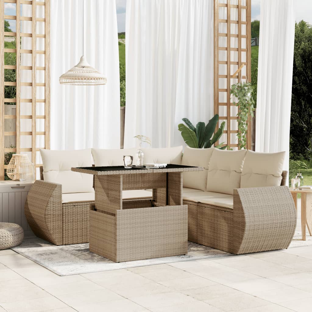 6-delige Loungeset met kussens poly rattan beige is nu te koop bij PeponiXL, paradijselijk wonen!