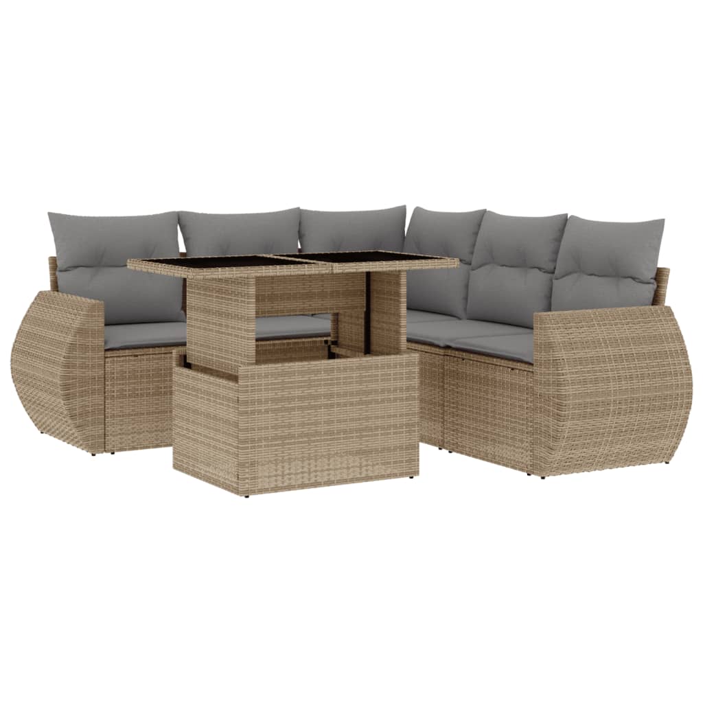 6-delige Loungeset met kussens poly rattan beige is nu te koop bij PeponiXL, paradijselijk wonen!