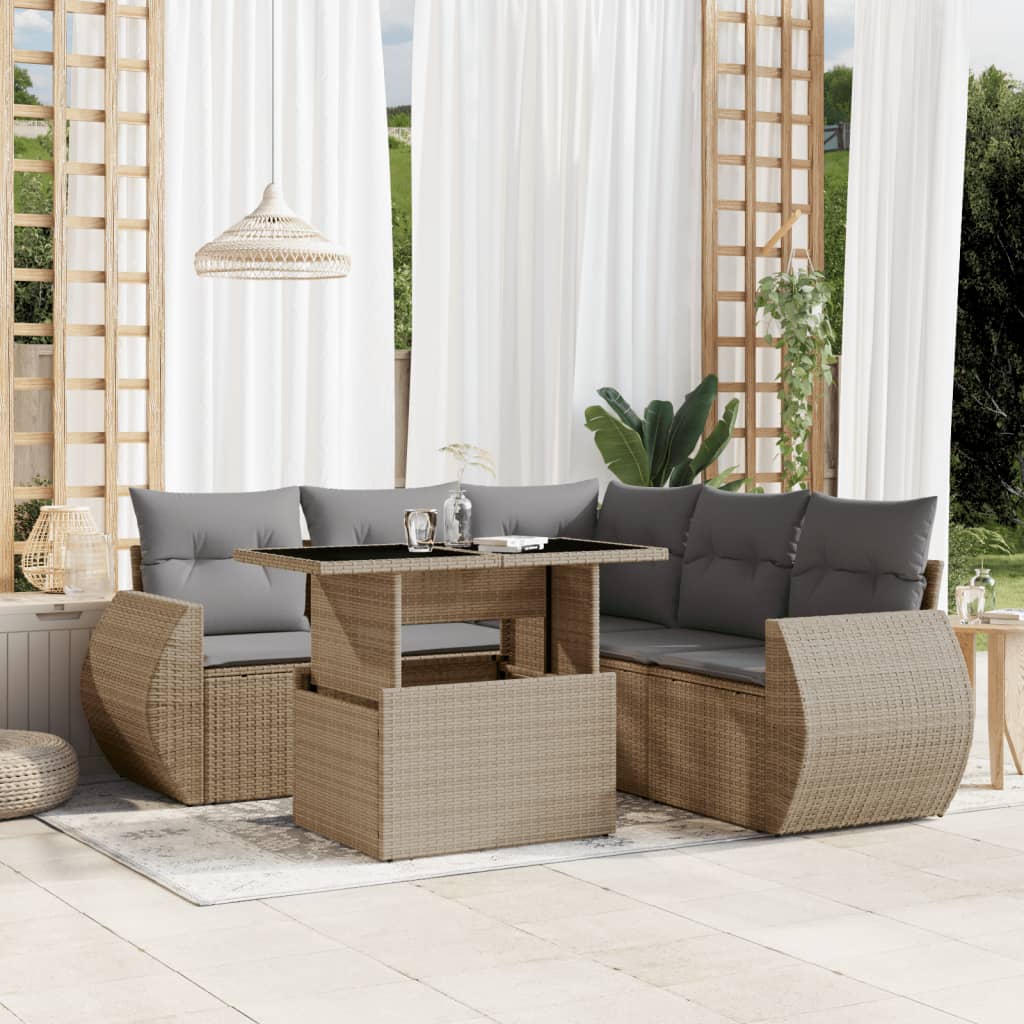 6-delige Loungeset met kussens poly rattan beige is nu te koop bij PeponiXL, paradijselijk wonen!