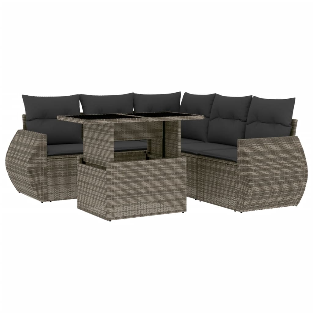 6-delige Loungeset met kussens poly rattan grijs is nu te koop bij PeponiXL, paradijselijk wonen!