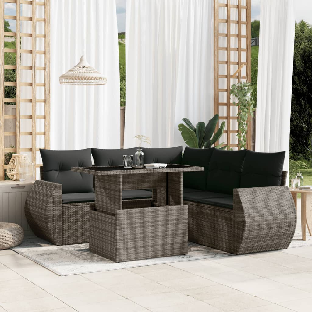 6-delige Loungeset met kussens poly rattan grijs is nu te koop bij PeponiXL, paradijselijk wonen!
