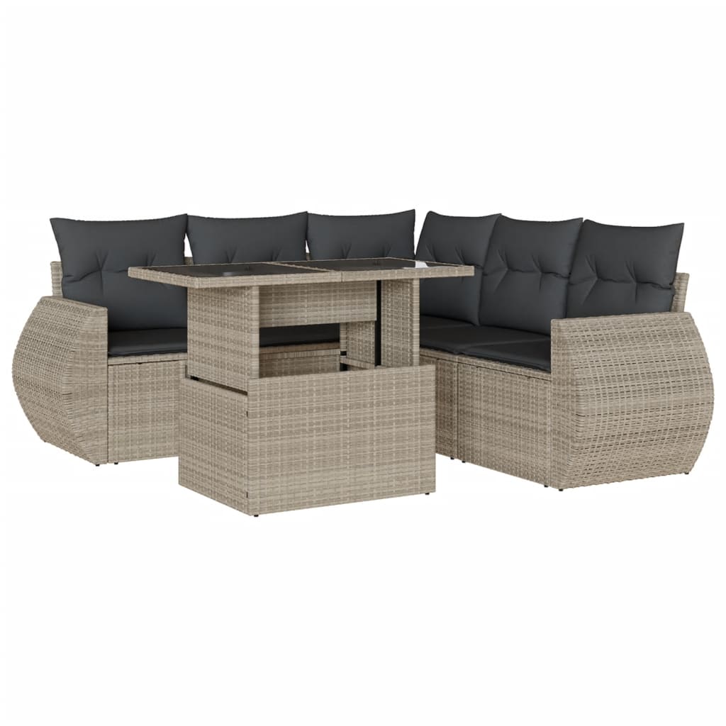 6-delige Loungeset met kussens poly rattan lichtgrijs is nu te koop bij PeponiXL, paradijselijk wonen!