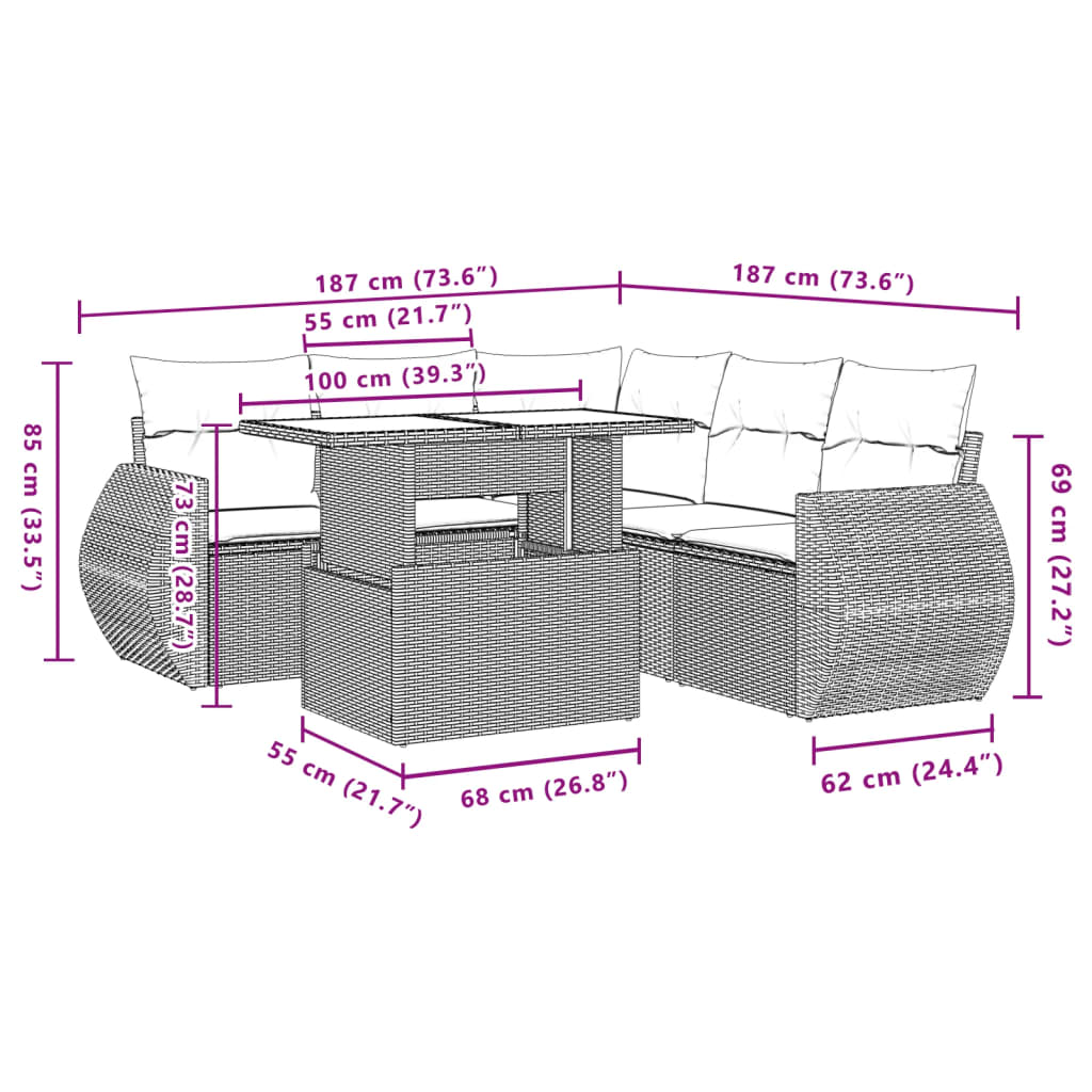 6-delige Loungeset met kussens poly rattan lichtgrijs is nu te koop bij PeponiXL, paradijselijk wonen!