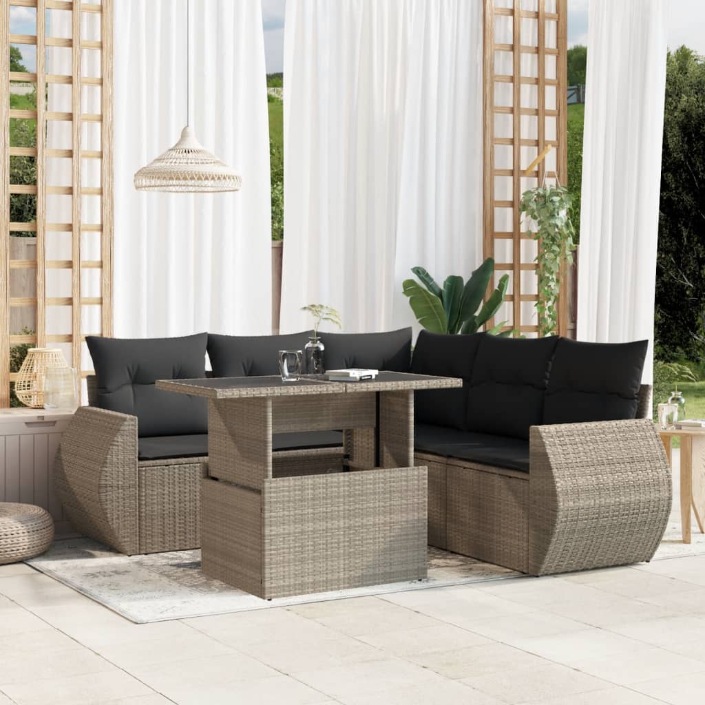 6-delige Loungeset met kussens poly rattan lichtgrijs is nu te koop bij PeponiXL, paradijselijk wonen!