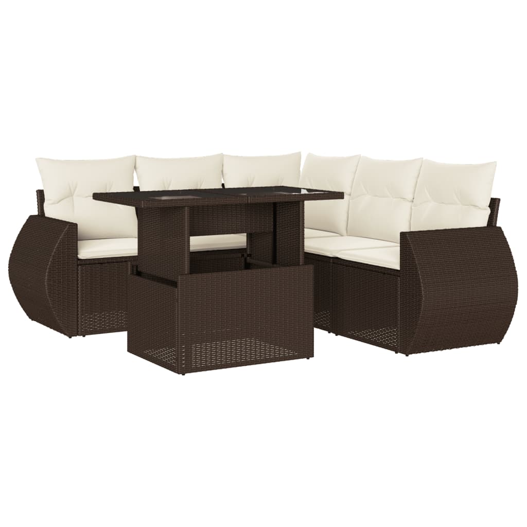 6-delige Loungeset met kussens poly rattan bruin is nu te koop bij PeponiXL, paradijselijk wonen!