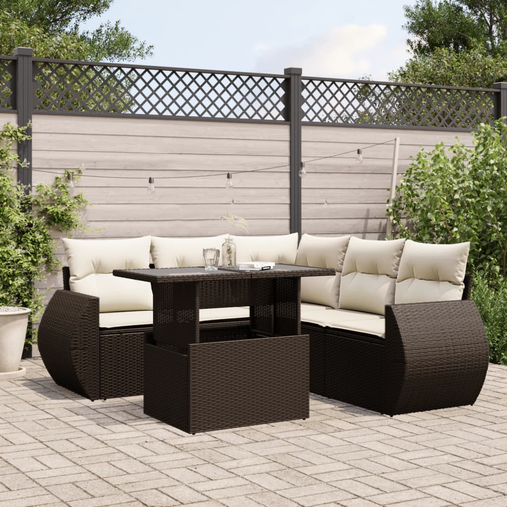 6-delige Loungeset met kussens poly rattan bruin is nu te koop bij PeponiXL, paradijselijk wonen!