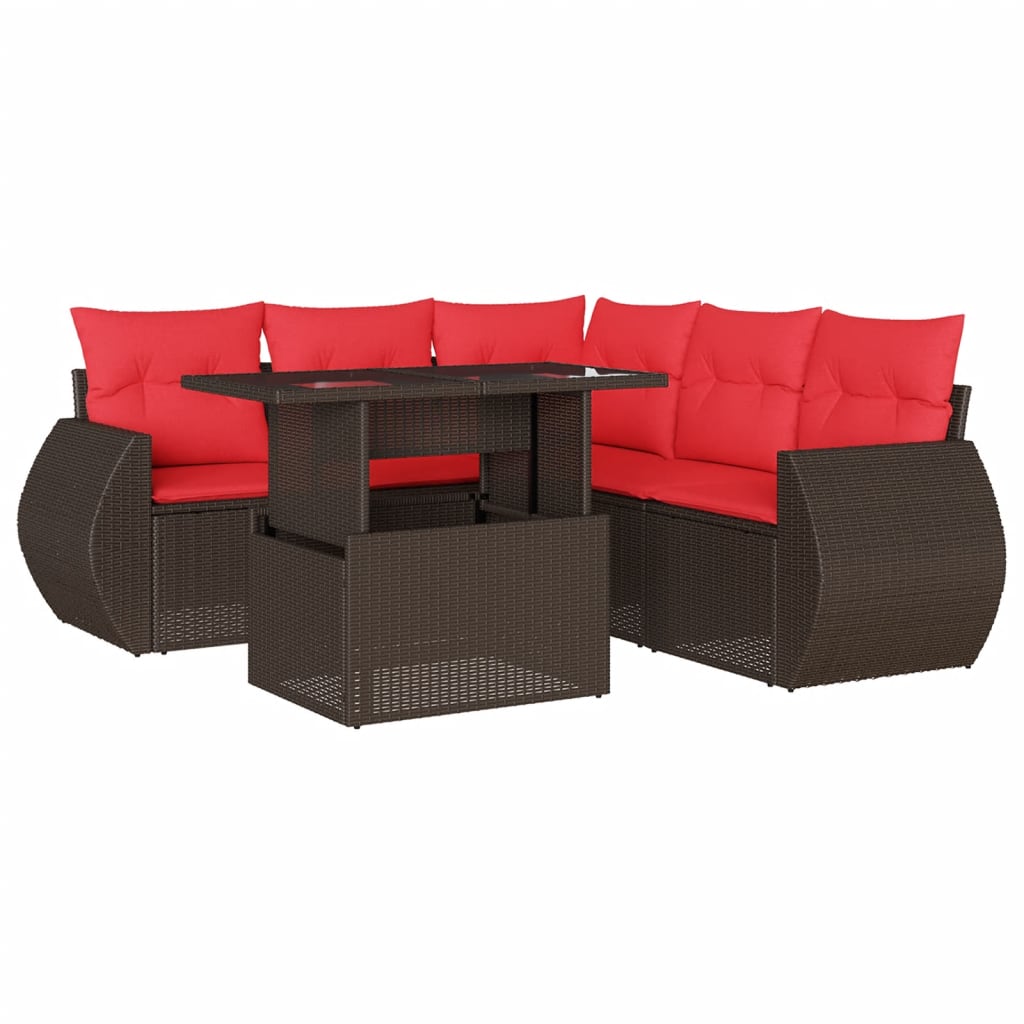 6-delige tuinbankset met kussens, bruin polyrotan is nu te koop bij PeponiXL, paradijselijk wonen!