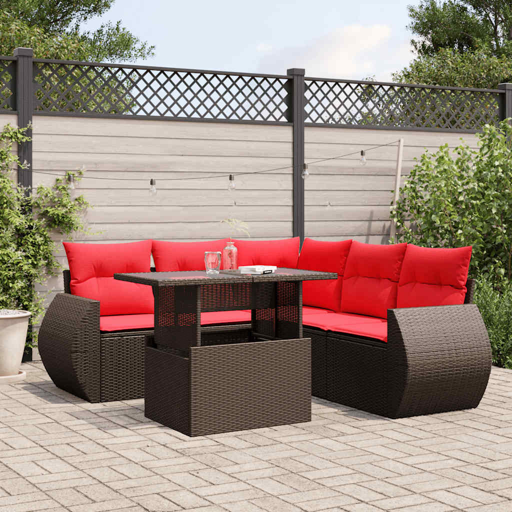 6-delige tuinbankset met kussens, bruin polyrotan is nu te koop bij PeponiXL, paradijselijk wonen!