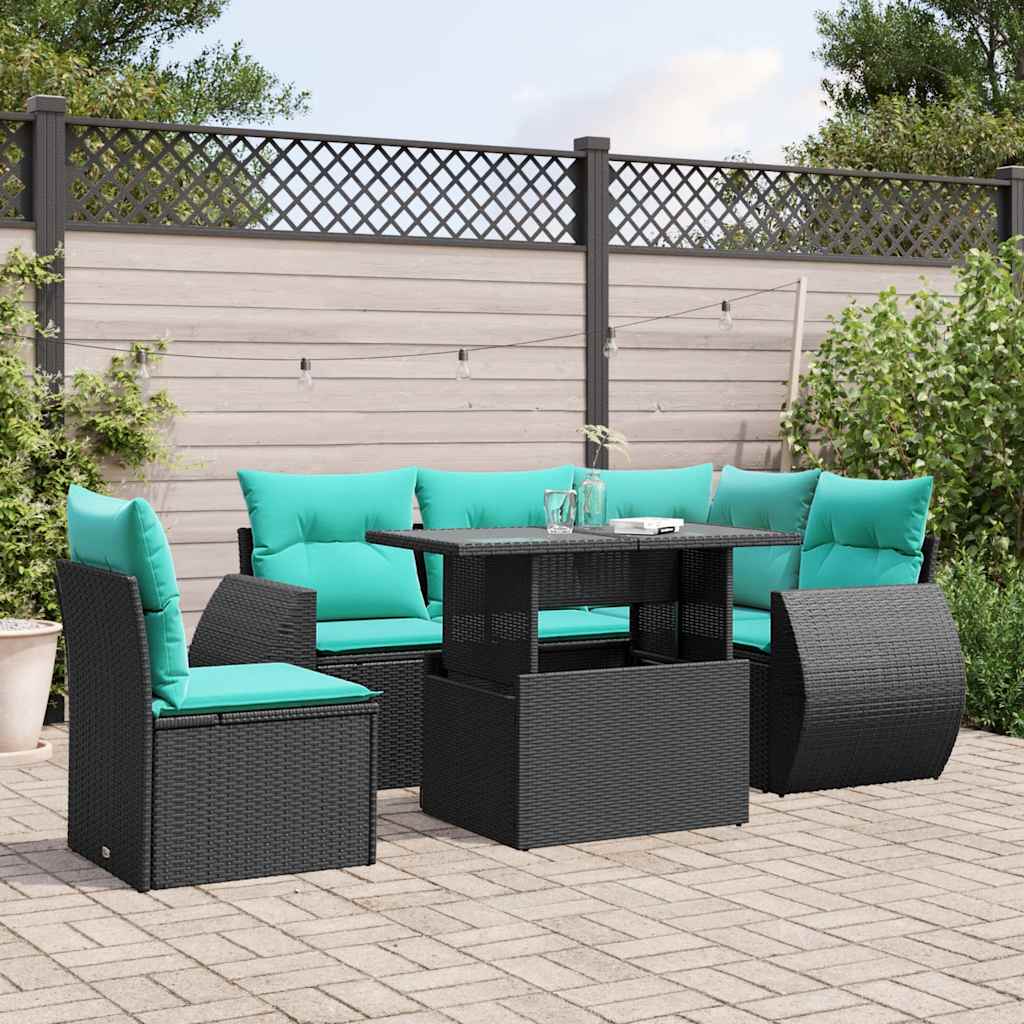 6-delige tuinbankset met kussens van zwart polyrotan is nu te koop bij PeponiXL, paradijselijk wonen!