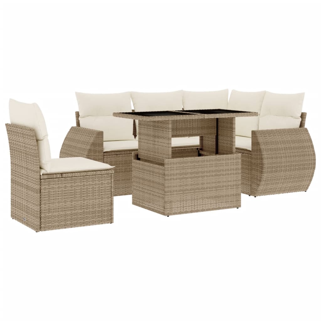 6-delige Loungeset met kussens poly rattan beige is nu te koop bij PeponiXL, paradijselijk wonen!