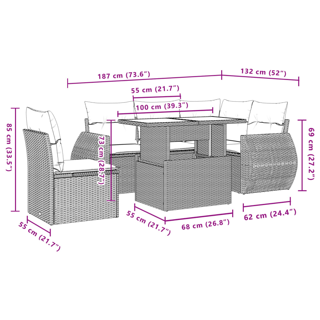 6-delige Loungeset met kussens poly rattan beige is nu te koop bij PeponiXL, paradijselijk wonen!