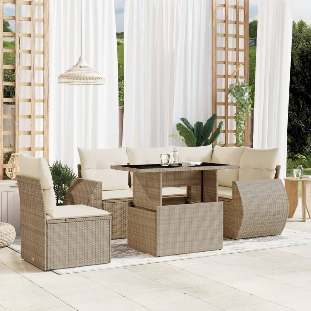 6-delige Loungeset met kussens poly rattan beige is nu te koop bij PeponiXL, paradijselijk wonen!
