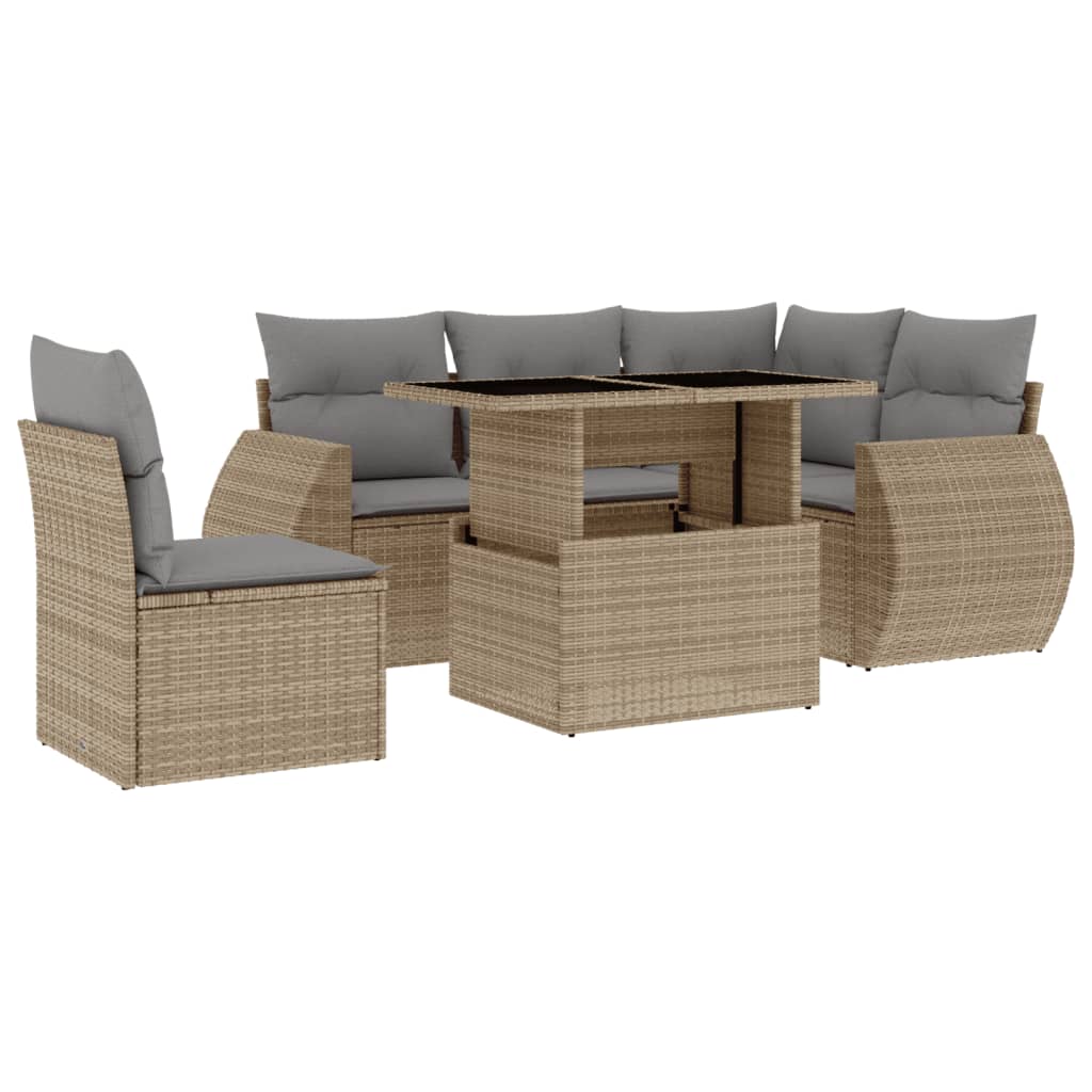 6-delige Loungeset met kussens poly rattan beige is nu te koop bij PeponiXL, paradijselijk wonen!