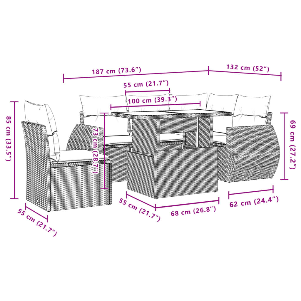 6-delige Loungeset met kussens poly rattan beige is nu te koop bij PeponiXL, paradijselijk wonen!