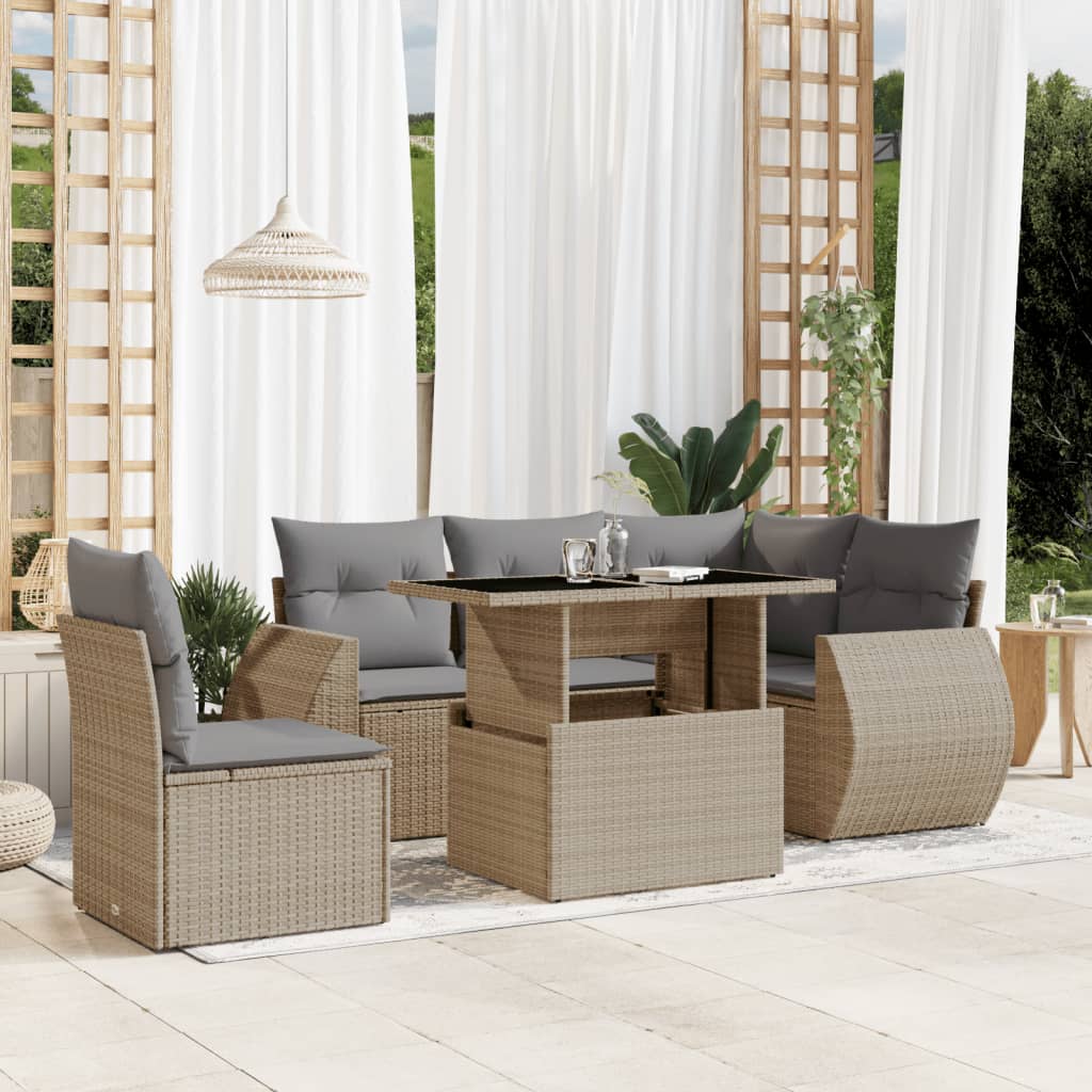 6-delige Loungeset met kussens poly rattan beige is nu te koop bij PeponiXL, paradijselijk wonen!