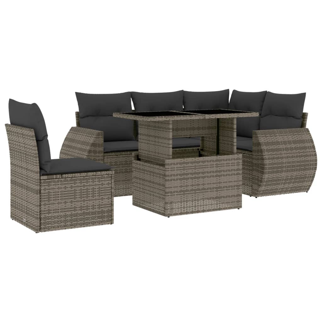 6-delige Loungeset met kussens poly rattan grijs is nu te koop bij PeponiXL, paradijselijk wonen!