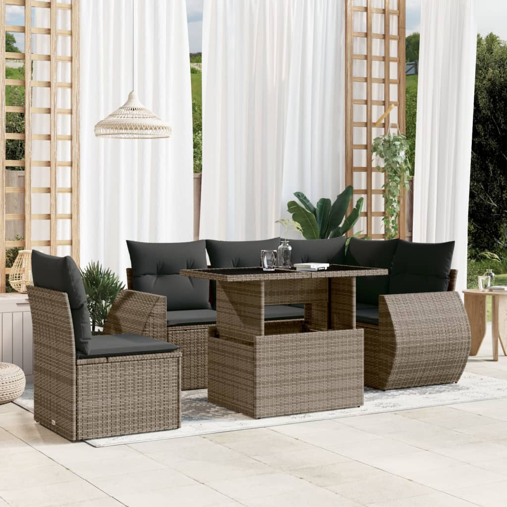 6-delige Loungeset met kussens poly rattan grijs is nu te koop bij PeponiXL, paradijselijk wonen!