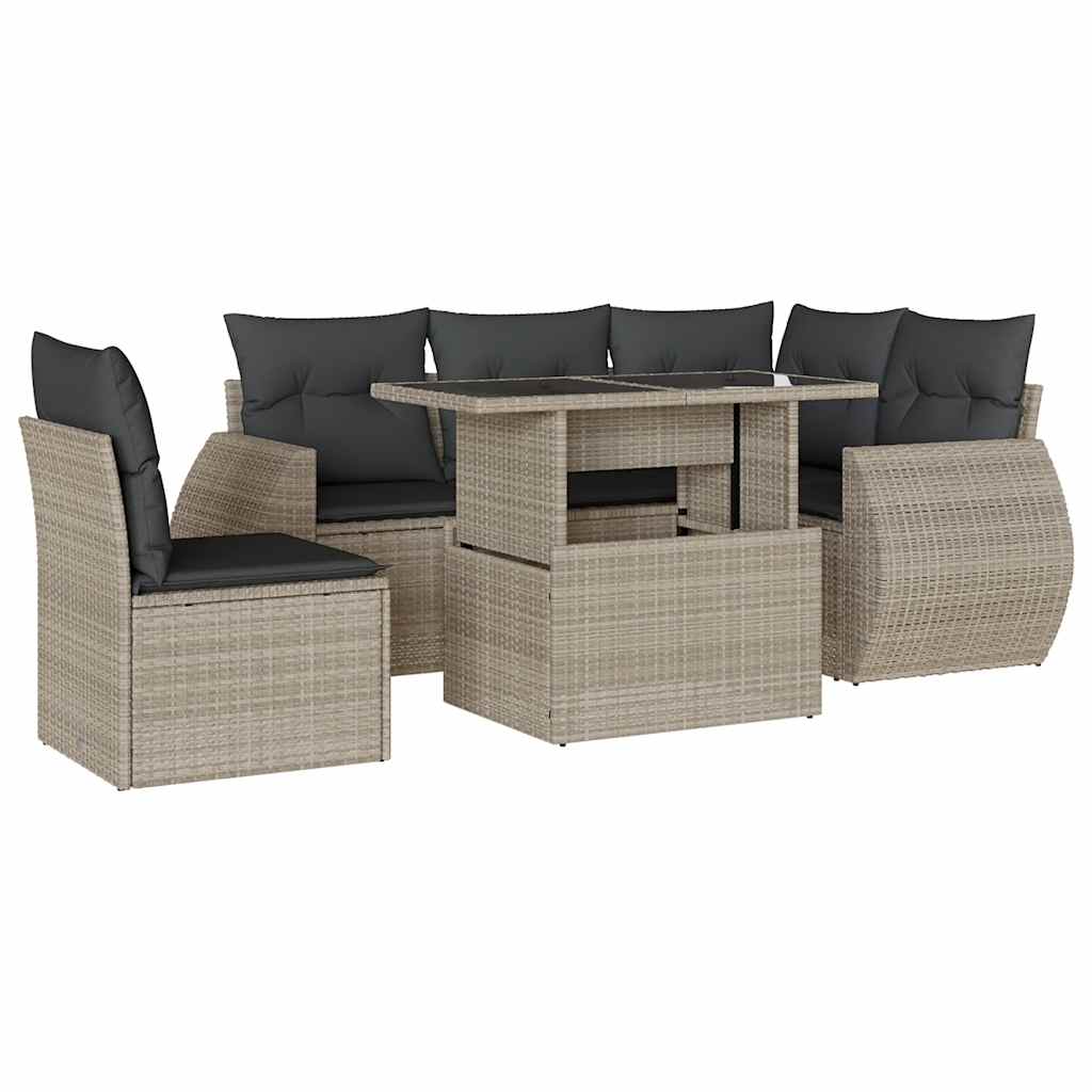 6-delige Loungeset met kussens poly rattan lichtgrijs is nu te koop bij PeponiXL, paradijselijk wonen!