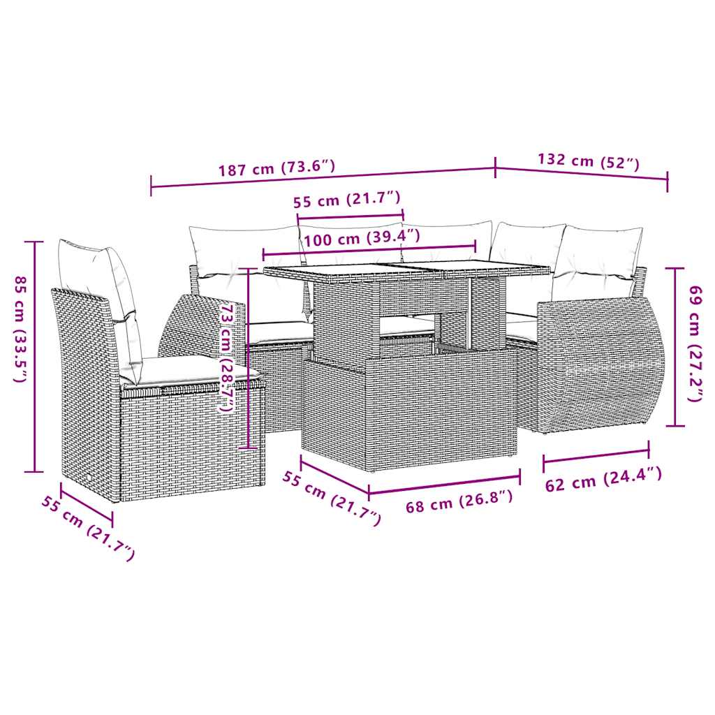 6-delige Loungeset met kussens poly rattan lichtgrijs is nu te koop bij PeponiXL, paradijselijk wonen!