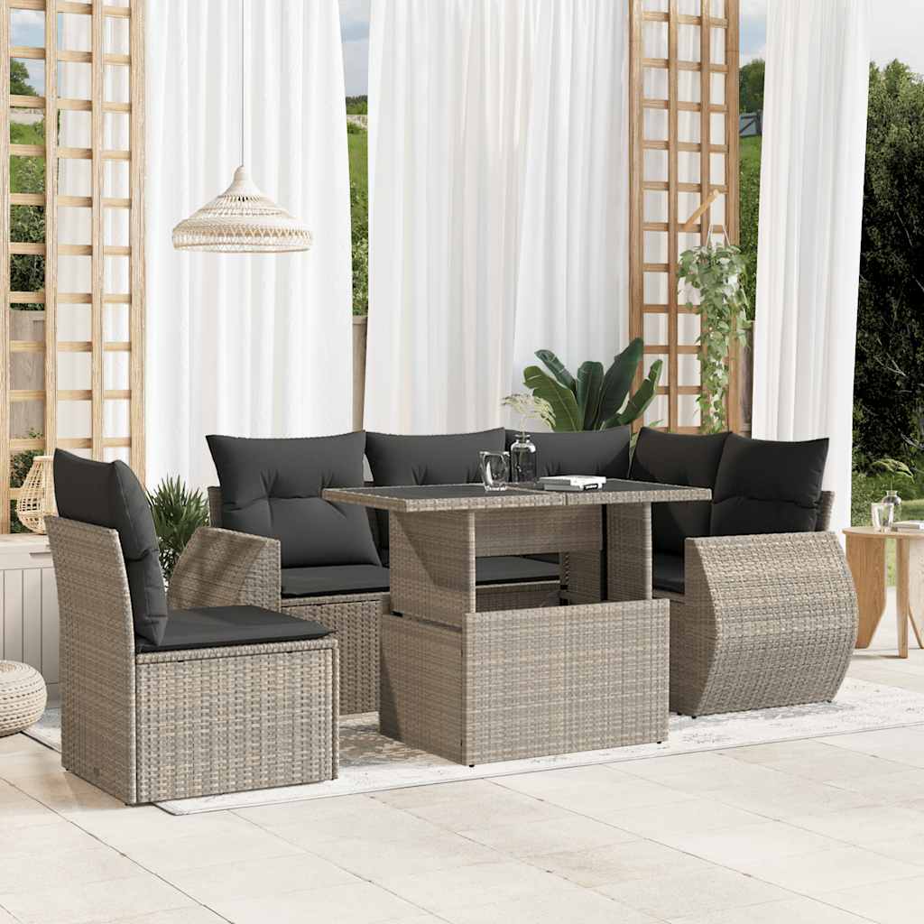 6-delige Loungeset met kussens poly rattan lichtgrijs is nu te koop bij PeponiXL, paradijselijk wonen!