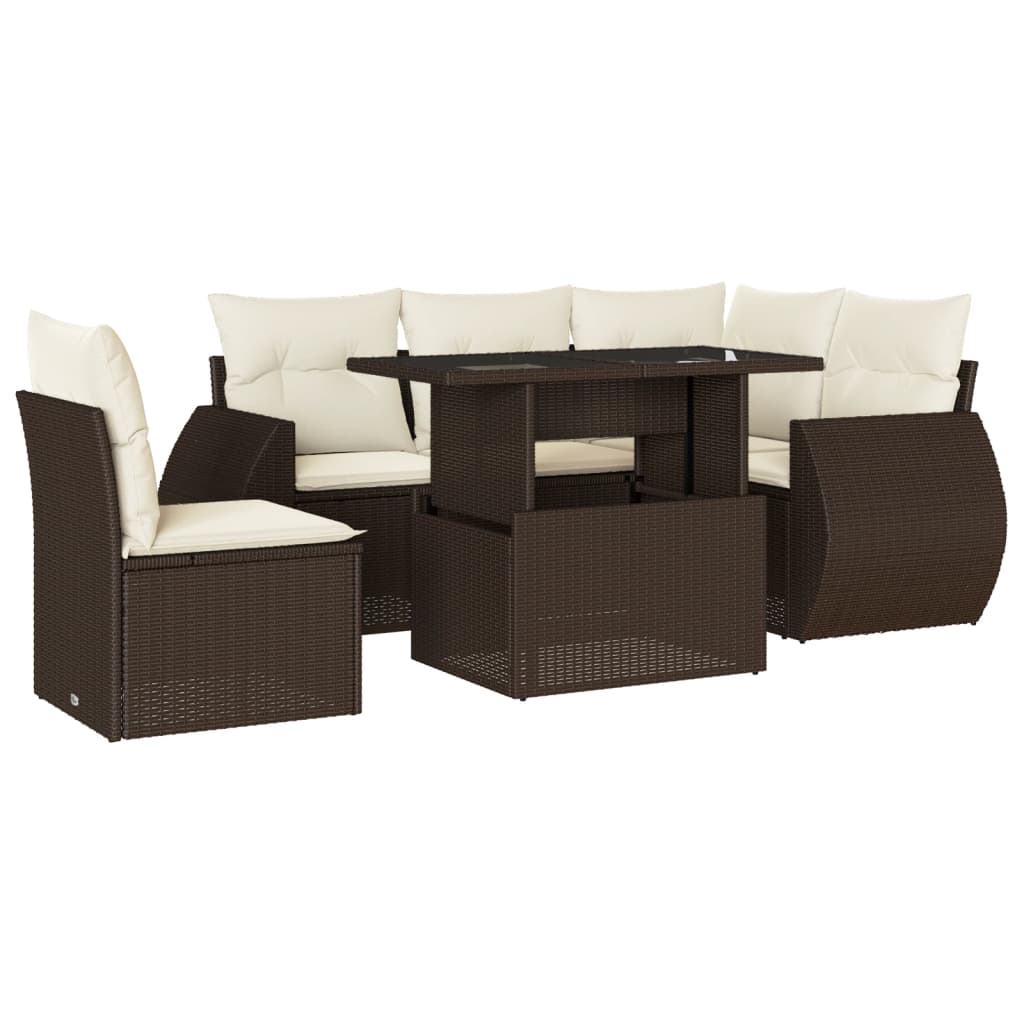 6-delige Loungeset met kussens poly rattan bruin is nu te koop bij PeponiXL, paradijselijk wonen!