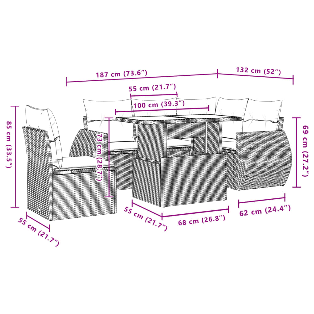 6-delige Loungeset met kussens poly rattan bruin is nu te koop bij PeponiXL, paradijselijk wonen!