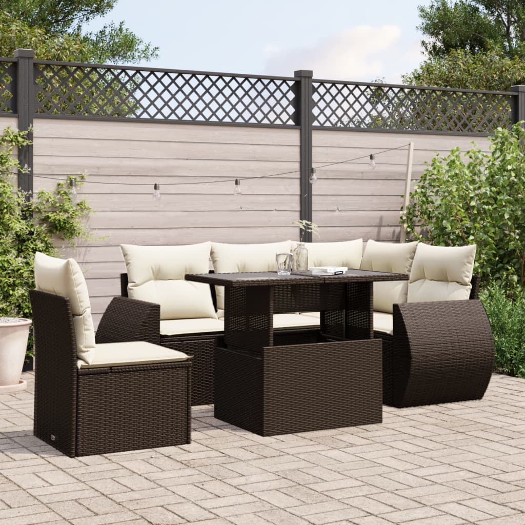 6-delige Loungeset met kussens poly rattan bruin is nu te koop bij PeponiXL, paradijselijk wonen!