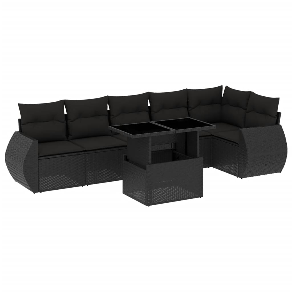 7-delige Loungeset met kussens poly rattan zwart is nu te koop bij PeponiXL, paradijselijk wonen!