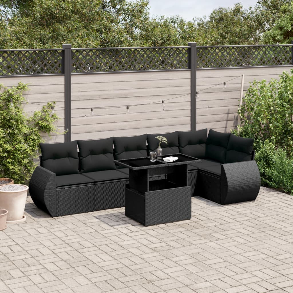7-delige Loungeset met kussens poly rattan zwart is nu te koop bij PeponiXL, paradijselijk wonen!