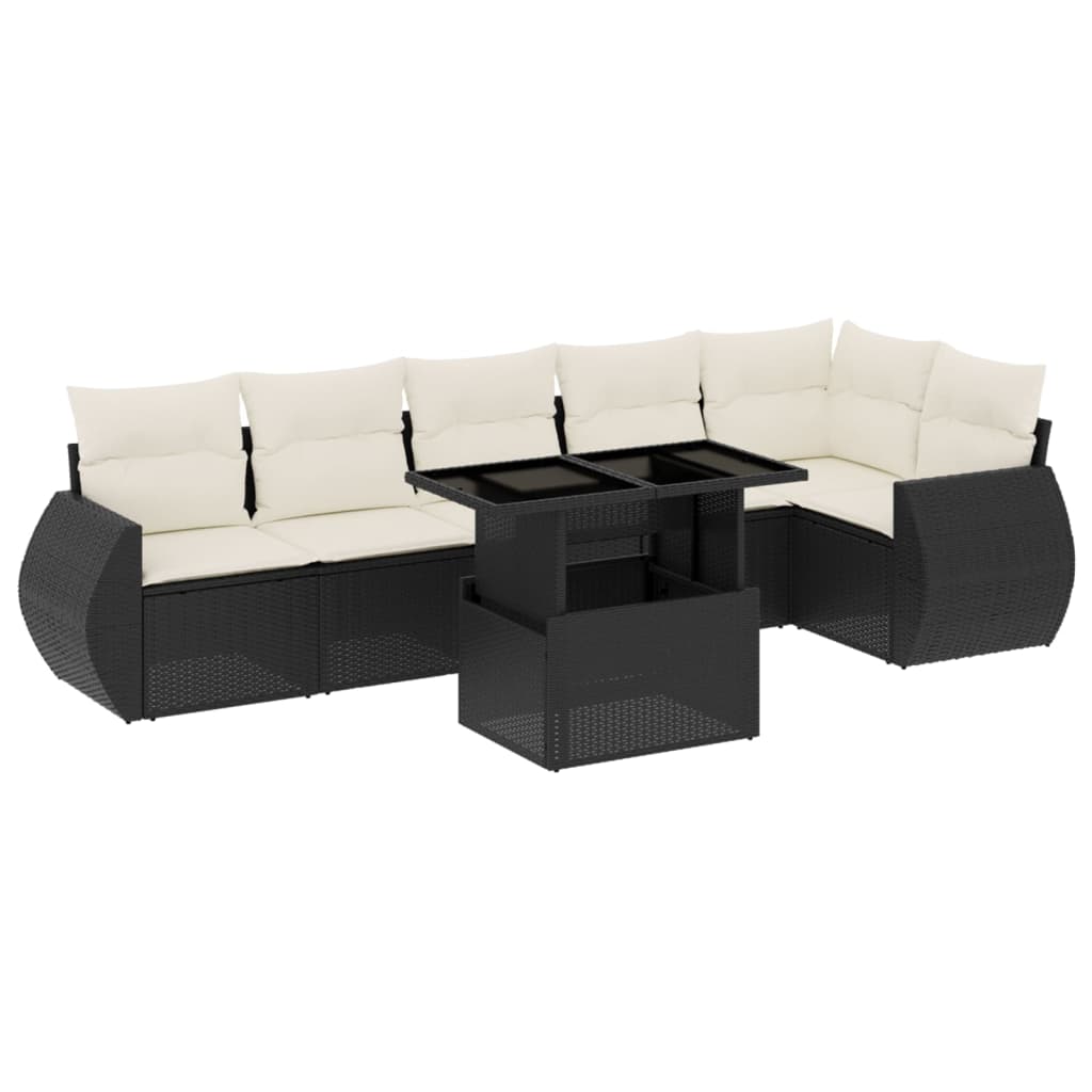 7-delige Loungeset met kussens poly rattan zwart is nu te koop bij PeponiXL, paradijselijk wonen!