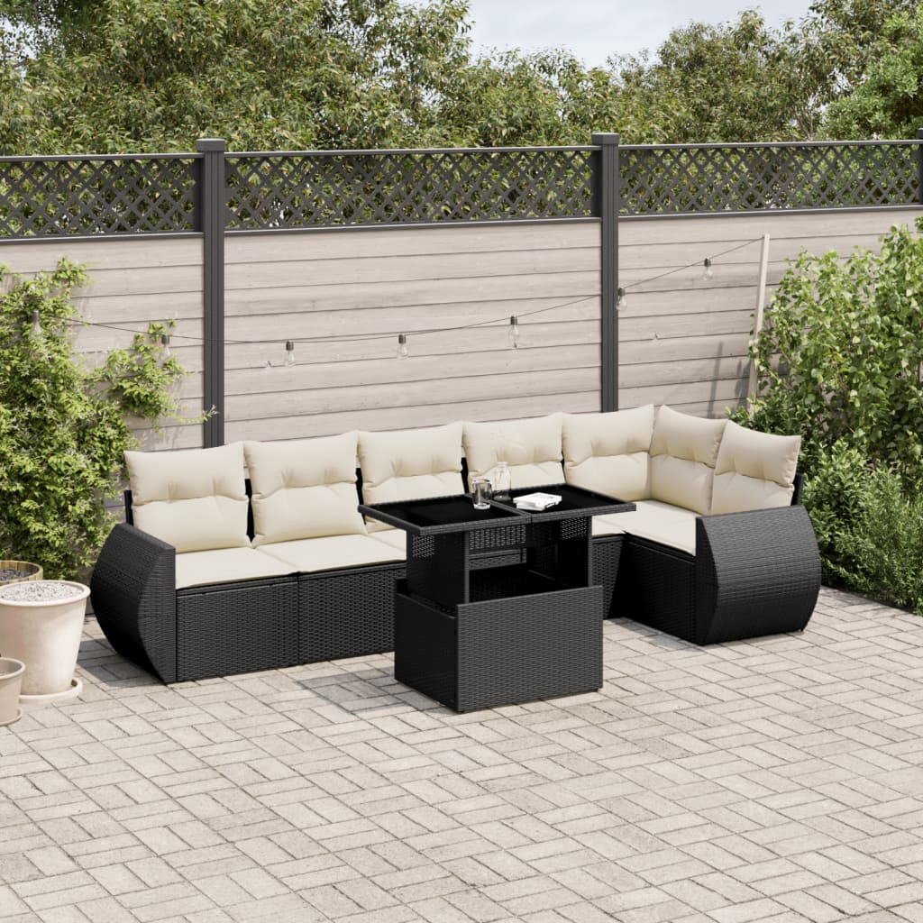 7-delige Loungeset met kussens poly rattan zwart is nu te koop bij PeponiXL, paradijselijk wonen!