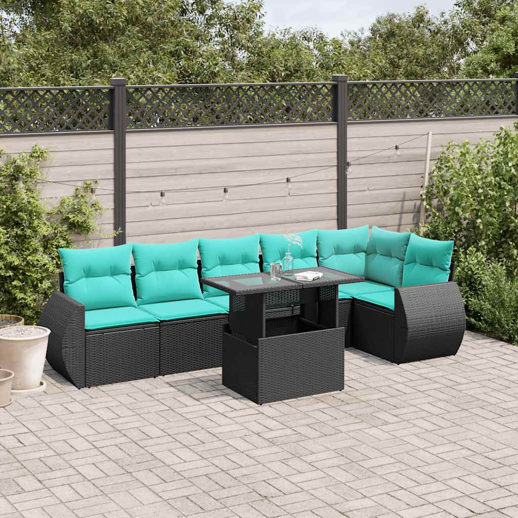 7-delige tuinbankset met kussens van zwart polyrotan is nu te koop bij PeponiXL, paradijselijk wonen!