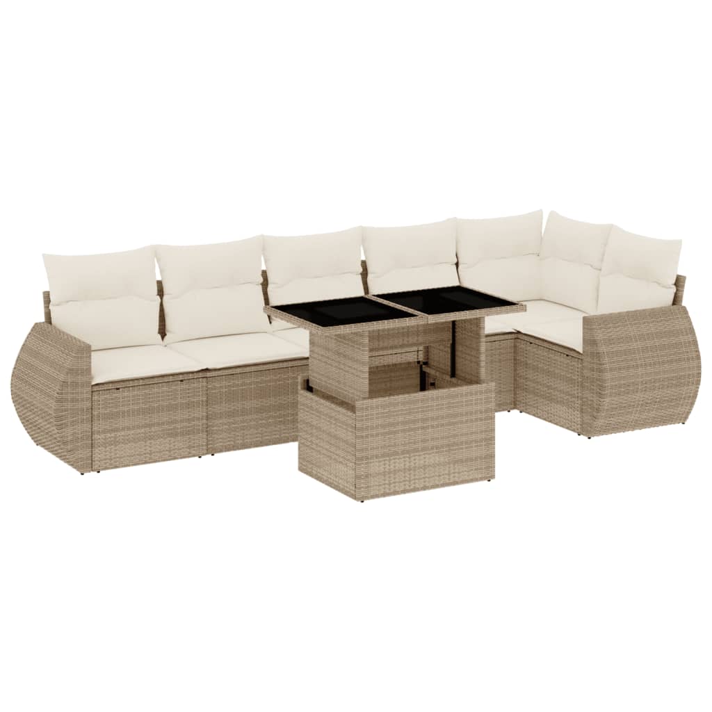 7-delige Loungeset met kussens poly rattan beige is nu te koop bij PeponiXL, paradijselijk wonen!