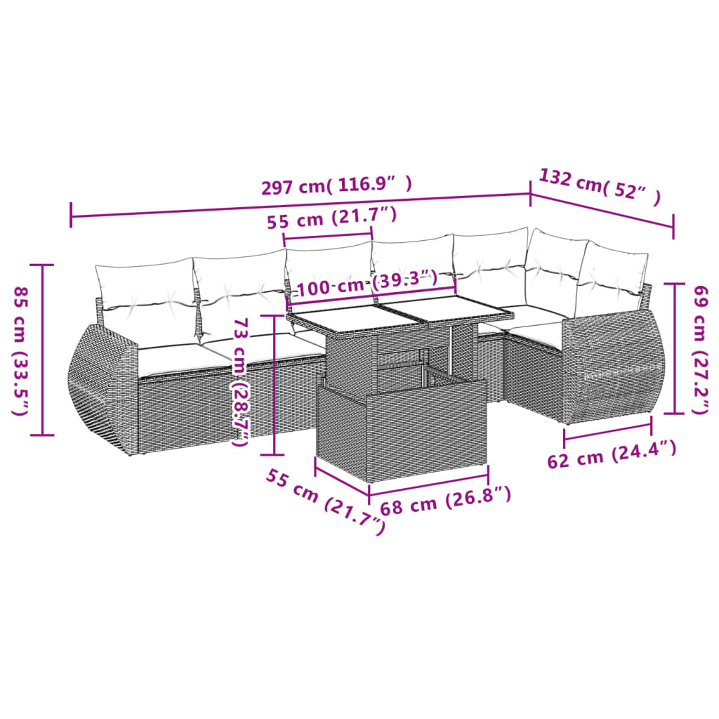 7-delige Loungeset met kussens poly rattan beige is nu te koop bij PeponiXL, paradijselijk wonen!