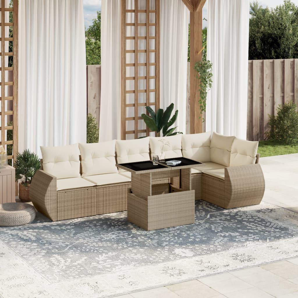 7-delige Loungeset met kussens poly rattan beige is nu te koop bij PeponiXL, paradijselijk wonen!