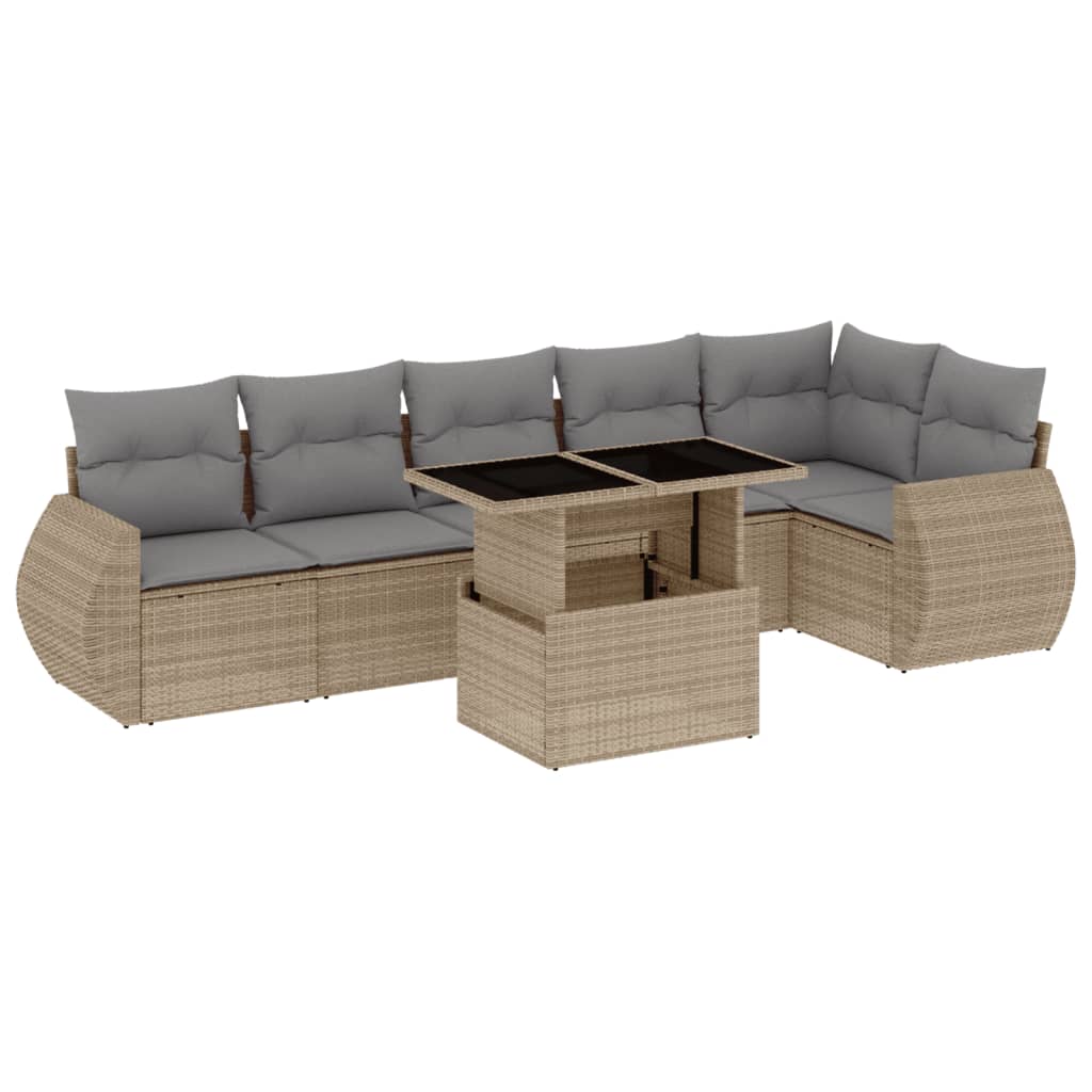 7-delige Loungeset met kussens poly rattan beige is nu te koop bij PeponiXL, paradijselijk wonen!