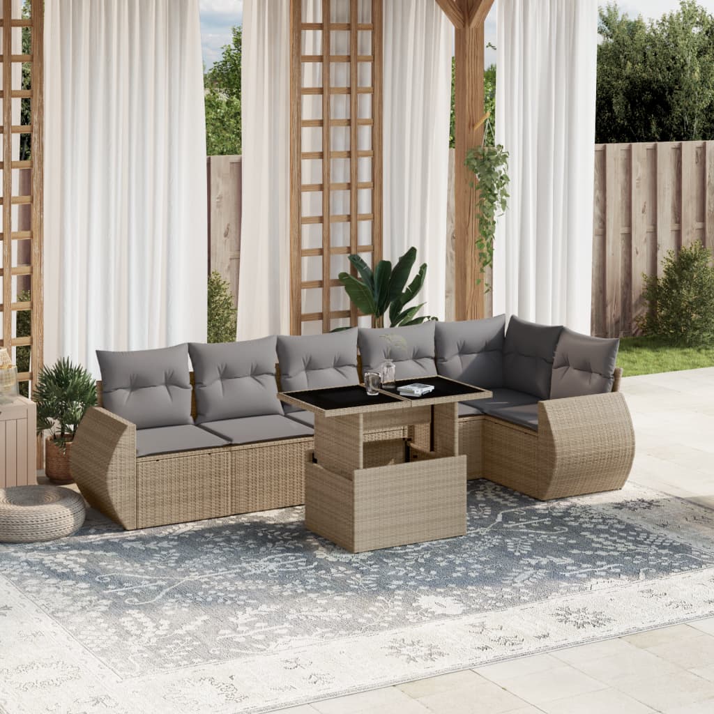 7-delige Loungeset met kussens poly rattan beige is nu te koop bij PeponiXL, paradijselijk wonen!
