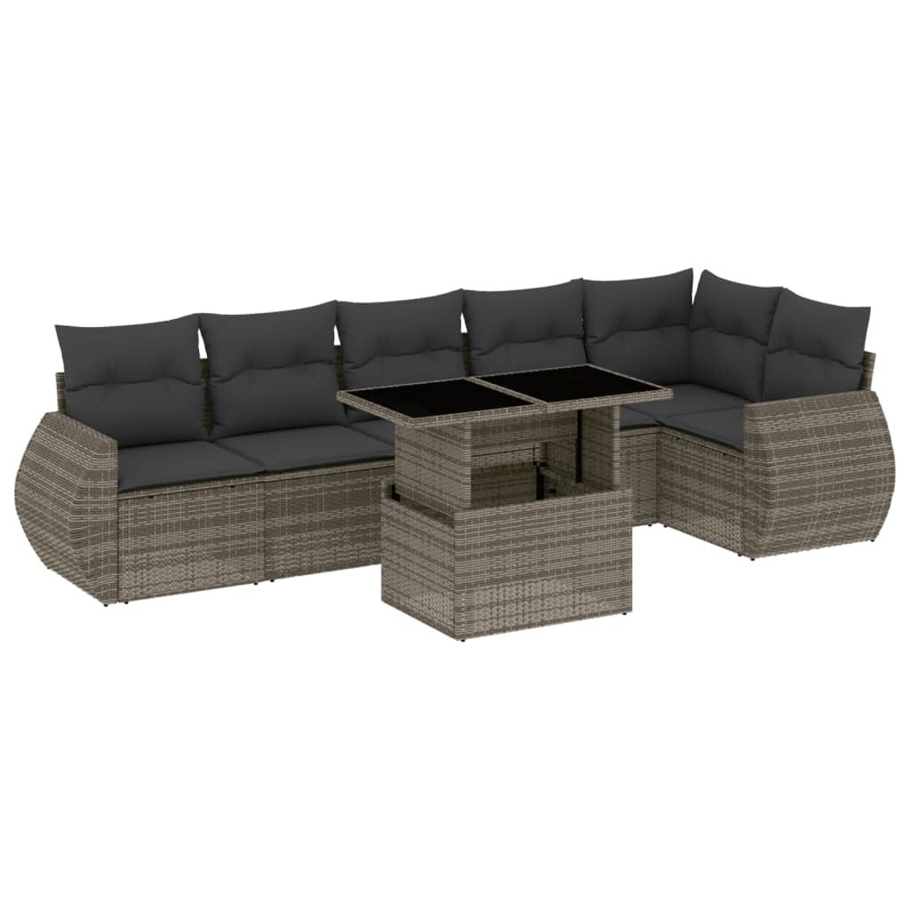 7-delige Loungeset met kussens poly rattan grijs is nu te koop bij PeponiXL, paradijselijk wonen!