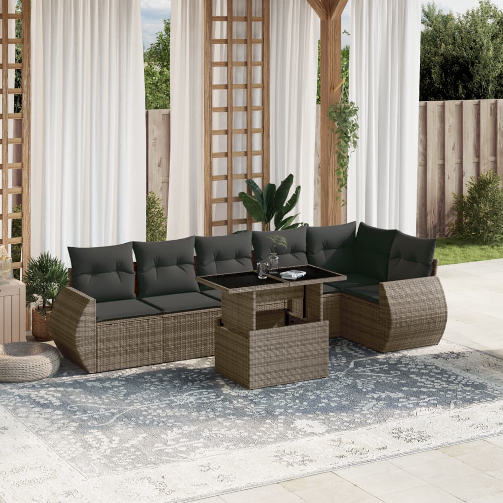 7-delige Loungeset met kussens poly rattan grijs is nu te koop bij PeponiXL, paradijselijk wonen!