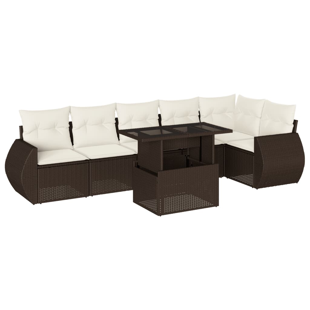 7-delige Loungeset met kussens poly rattan bruin is nu te koop bij PeponiXL, paradijselijk wonen!