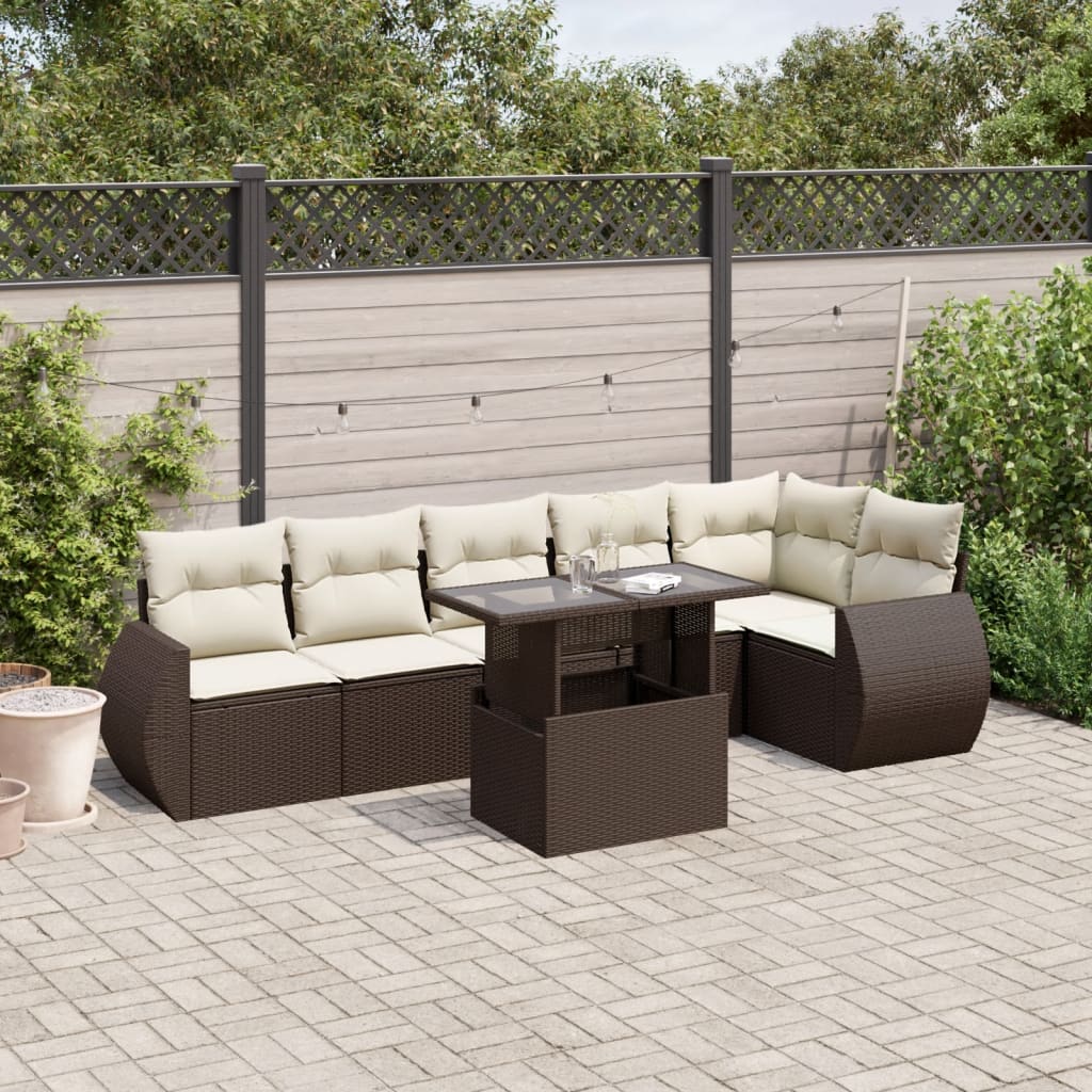 7-delige Loungeset met kussens poly rattan bruin is nu te koop bij PeponiXL, paradijselijk wonen!