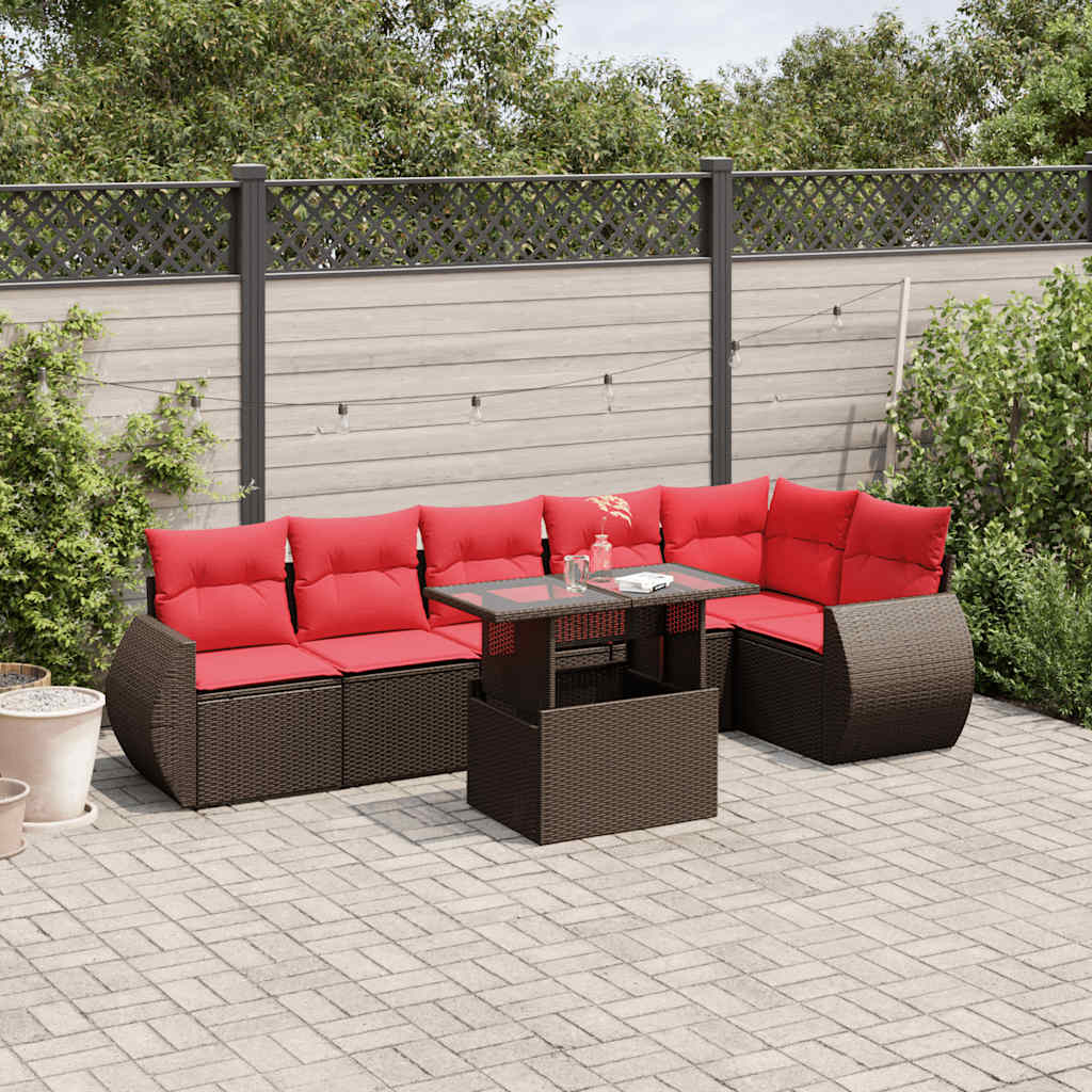 7-delige tuinbankset met kussens, bruin polyrotan is nu te koop bij PeponiXL, paradijselijk wonen!