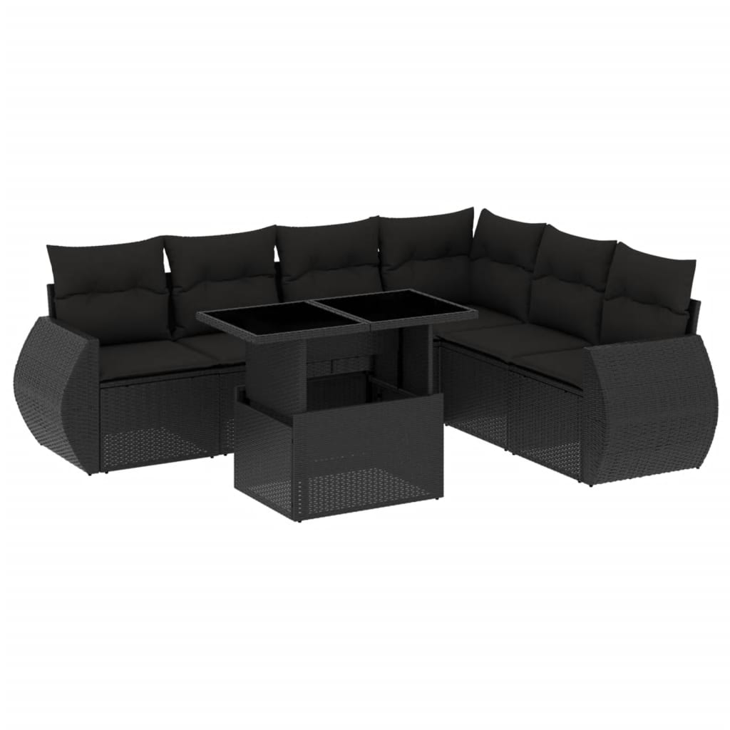 7-delige Loungeset met kussens poly rattan zwart is nu te koop bij PeponiXL, paradijselijk wonen!